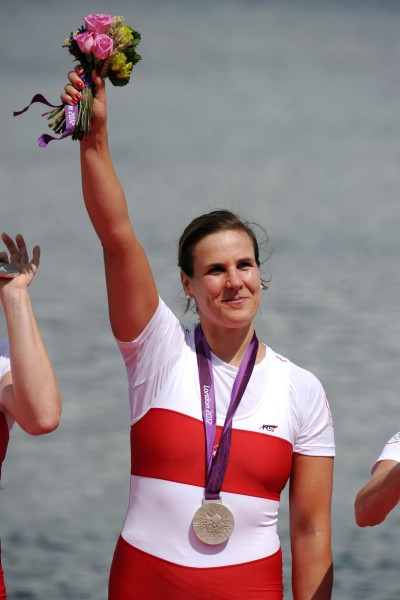Andréanne Morin sur le podium, Jeux Olympiques 2012, à Londres