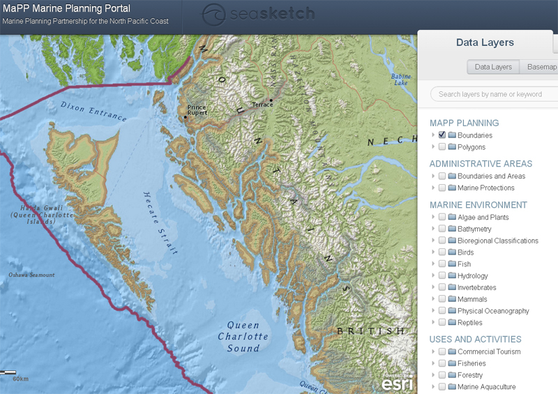 Screenshot of the Seasketch MaPP portal 