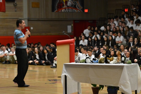 Students — and adoption stuffies! — rapt with attention. ©Holy Cross Regional High School