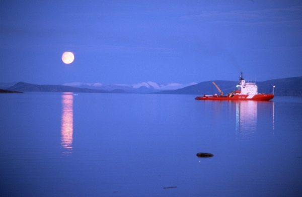 Coast Guard ice breaker, Clyde River, Nunavut, Canada