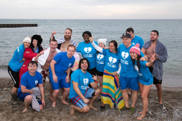 Blue Ant Media celebrating after taking the icy plunge © James Carpenter/ WWF-Canada