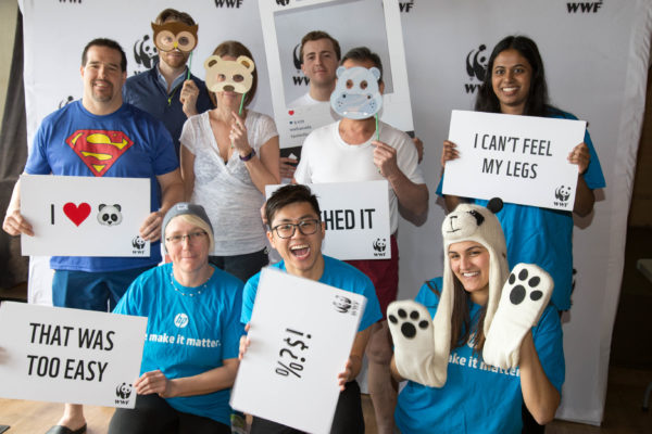 Frances Edmonds, head of sustainability at HP Canada with the HP Canada Polar Dip team. © James Carpenter/ WWF-Canada 